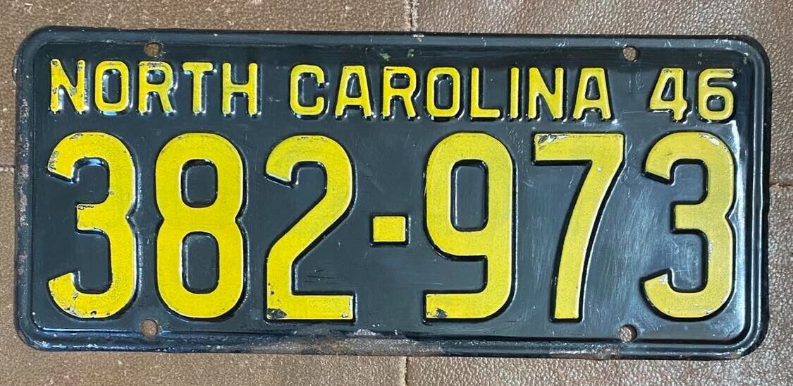 North Carolina 1946 License Plate # 382-973
