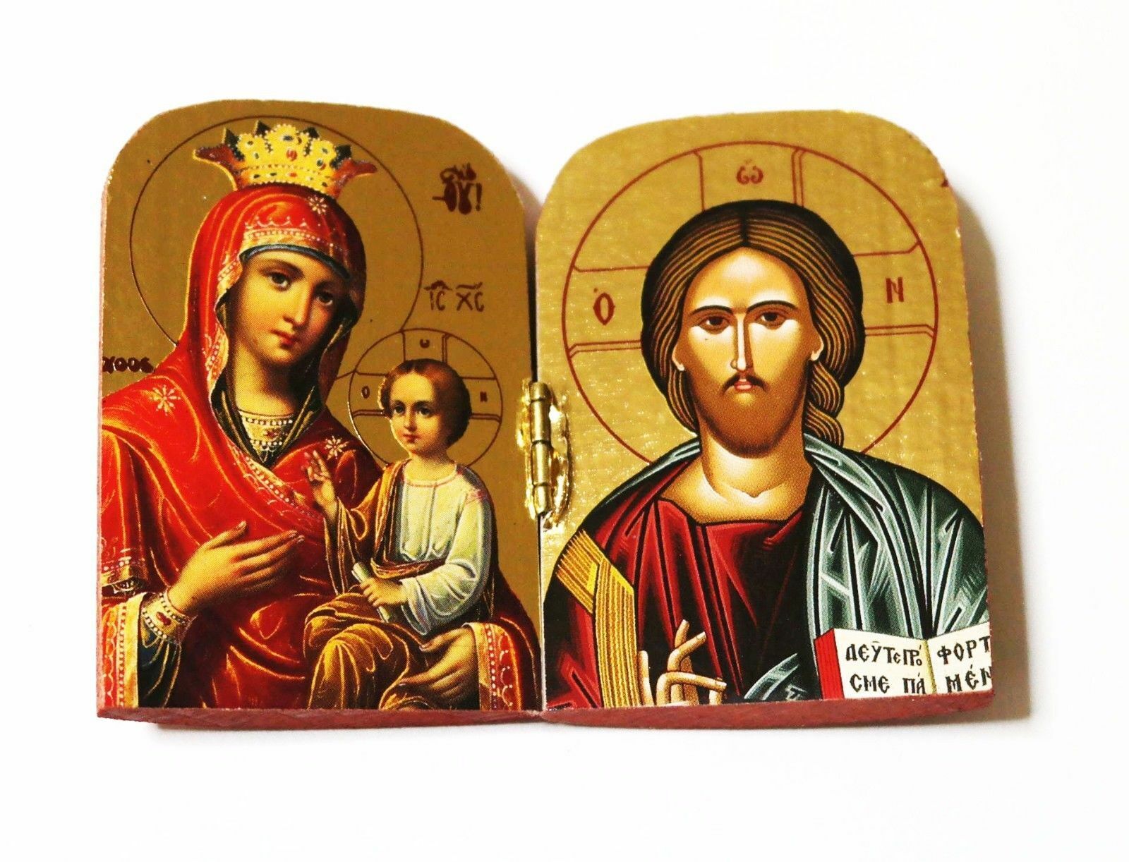 Greek Orthodox Lithograph Wooden Diptych Blessing Christ Gorgoepikoos 7x5cm