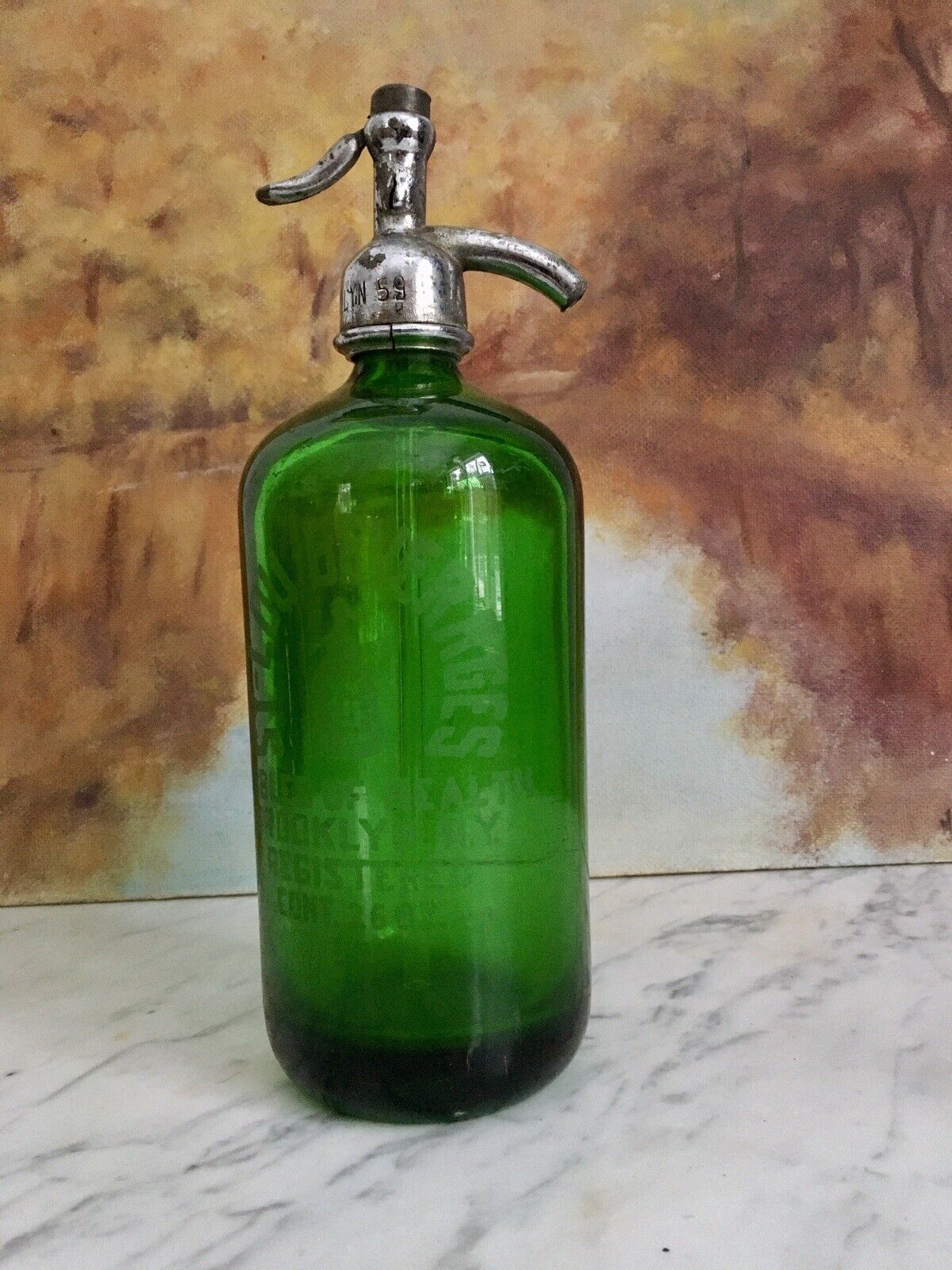 Vintage Green Siphon Seltzer Bottle Brooklyn New York “ Bubbles Of Health”