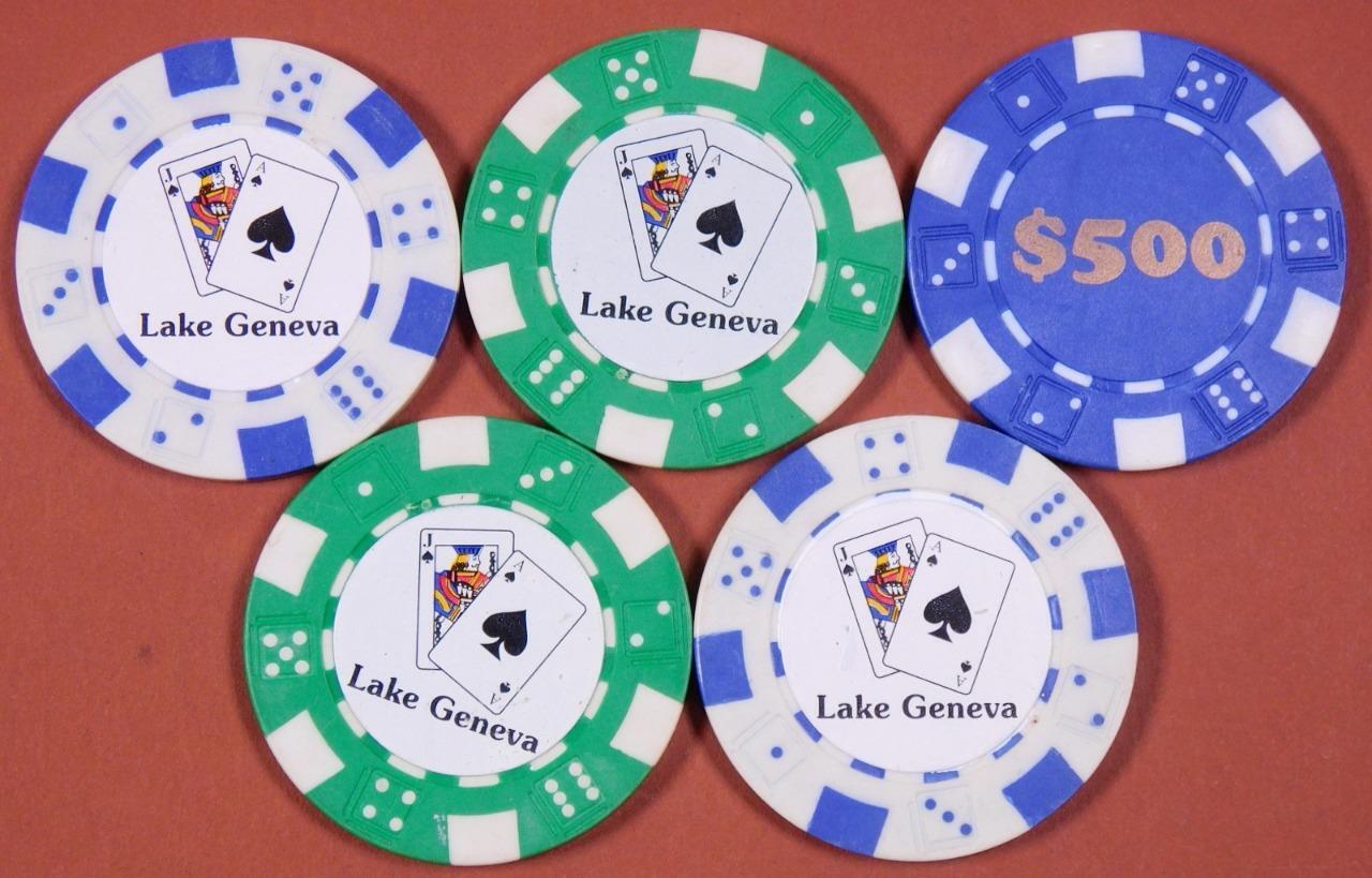 5 Lake Geneva Poker Chips $1 $25 $500 tr12
