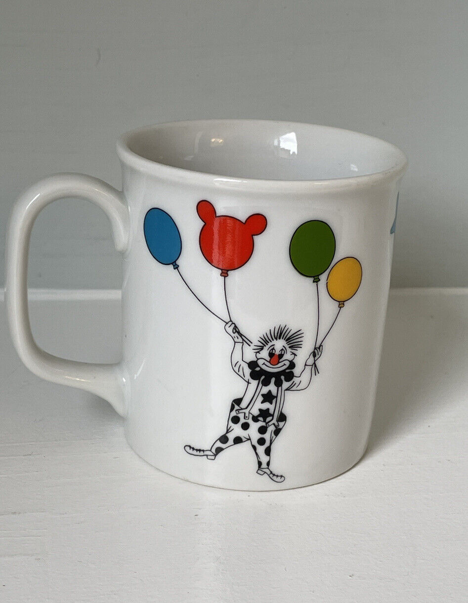 Vintage 1980 Circus Clown w Balloons Ceramic Coffee Tea Cocoa Mug Ron Gordon