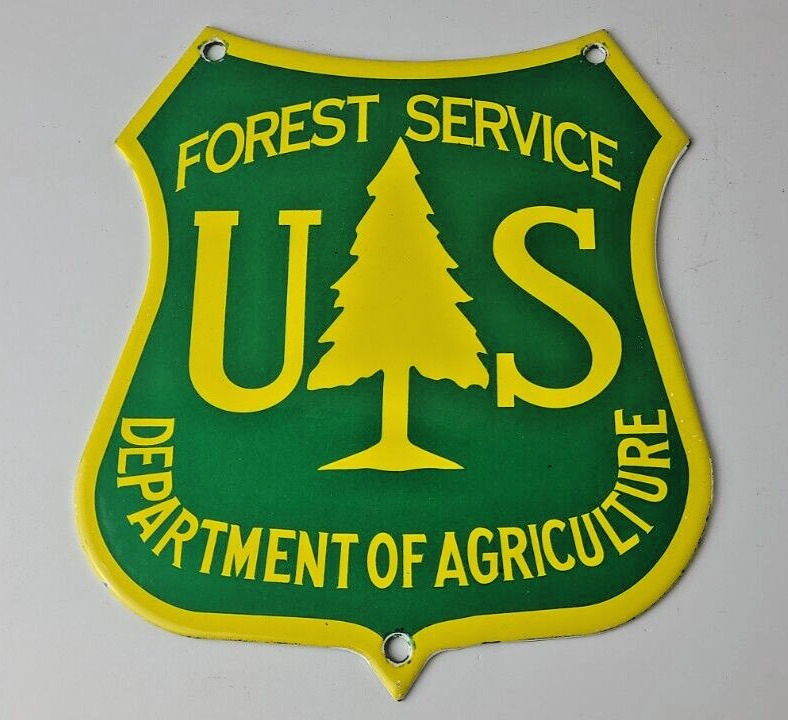 Vintage Forest Service Sign - National Park Travel Camp Gas Pump Porcelain Sign