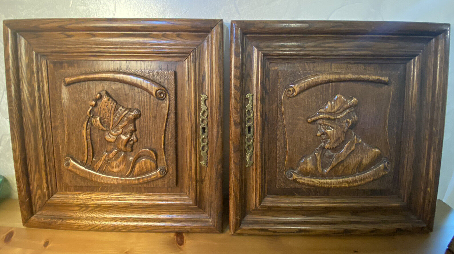 Pair Antique  European Carved Wood Architectural Furniture Door Panels