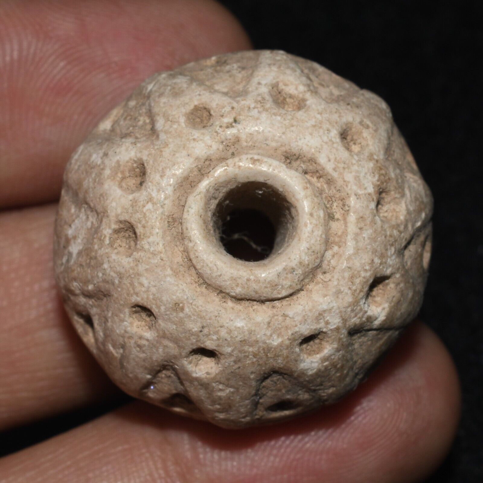 Genuine Large Ancient Greek Stone Clay Bead with Decorations Ca. 950-900 BC