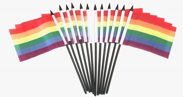 12 Pack 4x6 Inch Rainbow Small Miniature Stick Desk & Little Table Flags