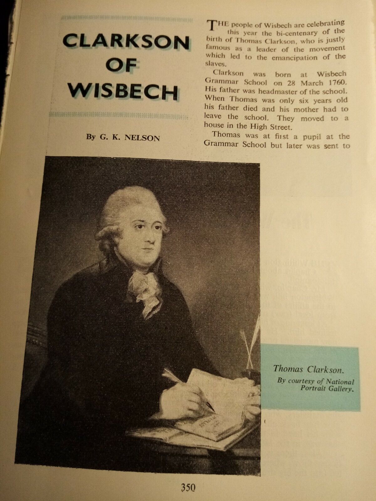 Sa37 Ephemera 1960s article Thomas Clarkson Wisbech 