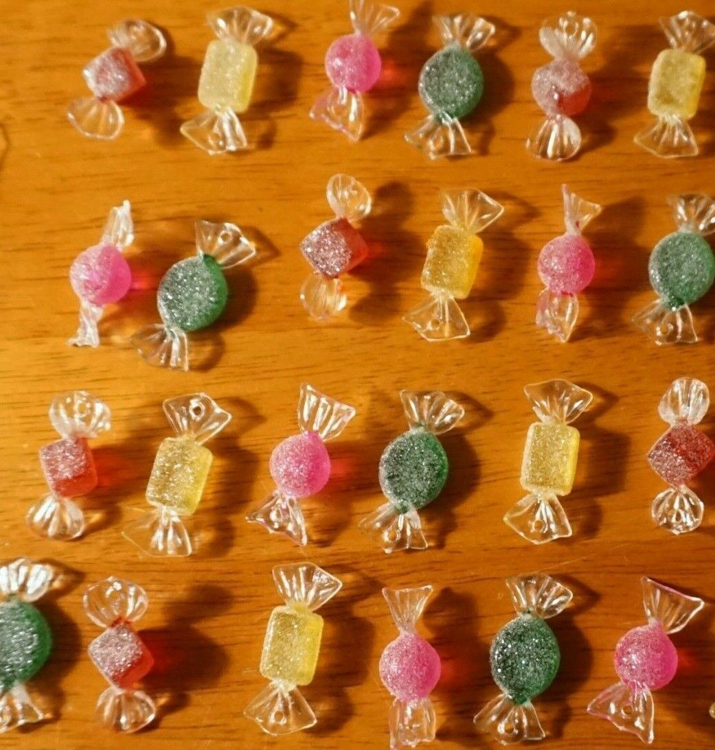 24 Mini Acrylic Christmas Candy Sparkle Sugar Ornaments Candies Home Decor NEW