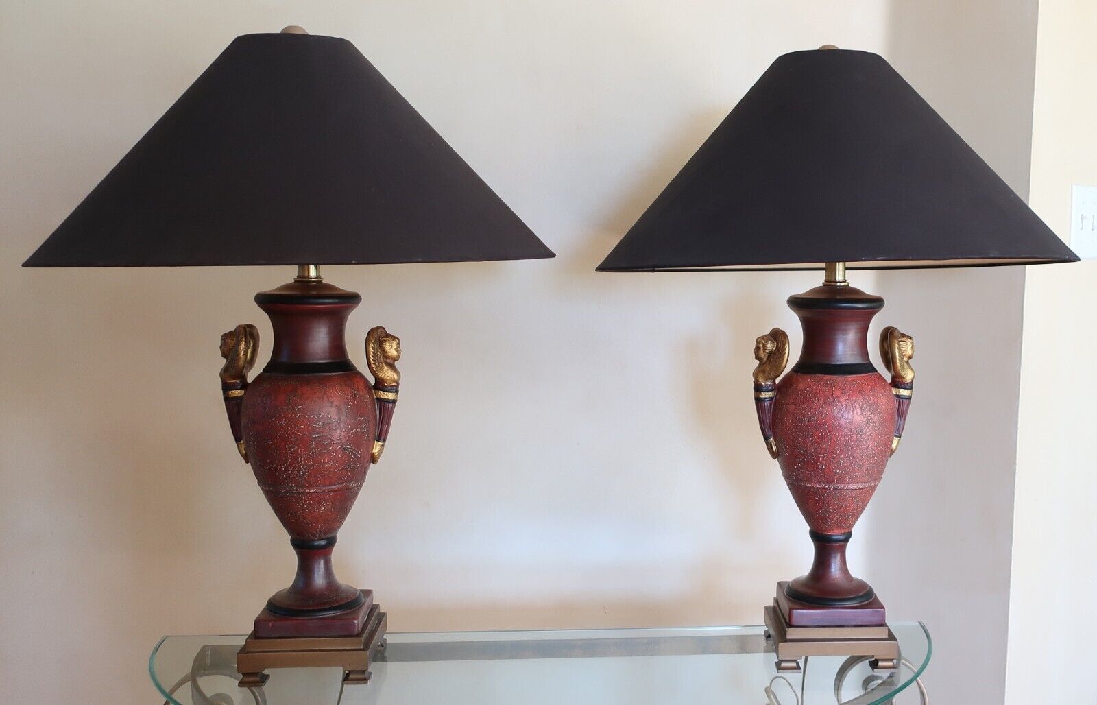 Pair Vintage Frederick Cooper Faux Marble Bronze Hollywood Regency French Lamps