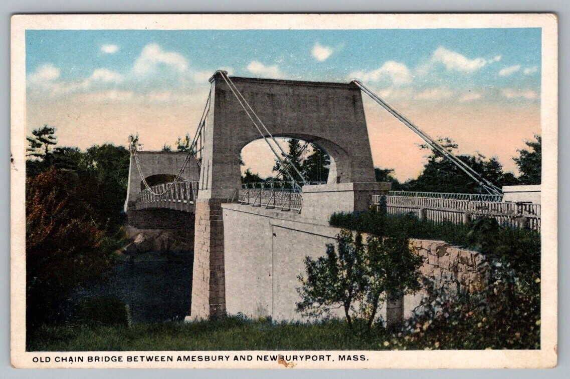 Postcard Massachusetts Old Chain Bridge Between Amesbury and Newburyport