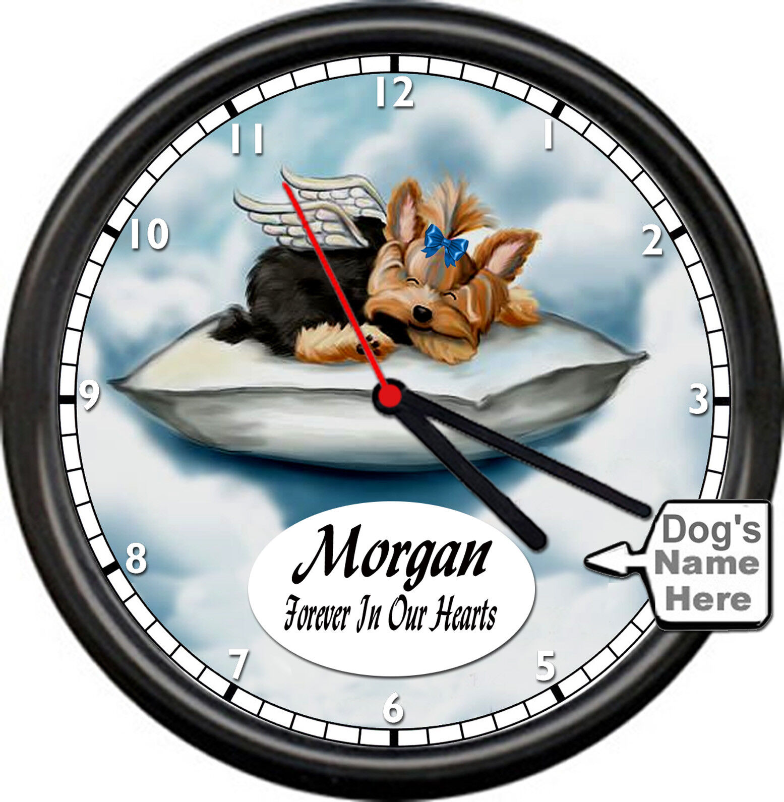 Personalized  Yorkie Yorkshire Terrier Angel Memory Gift Dog Sign Wall Clock 