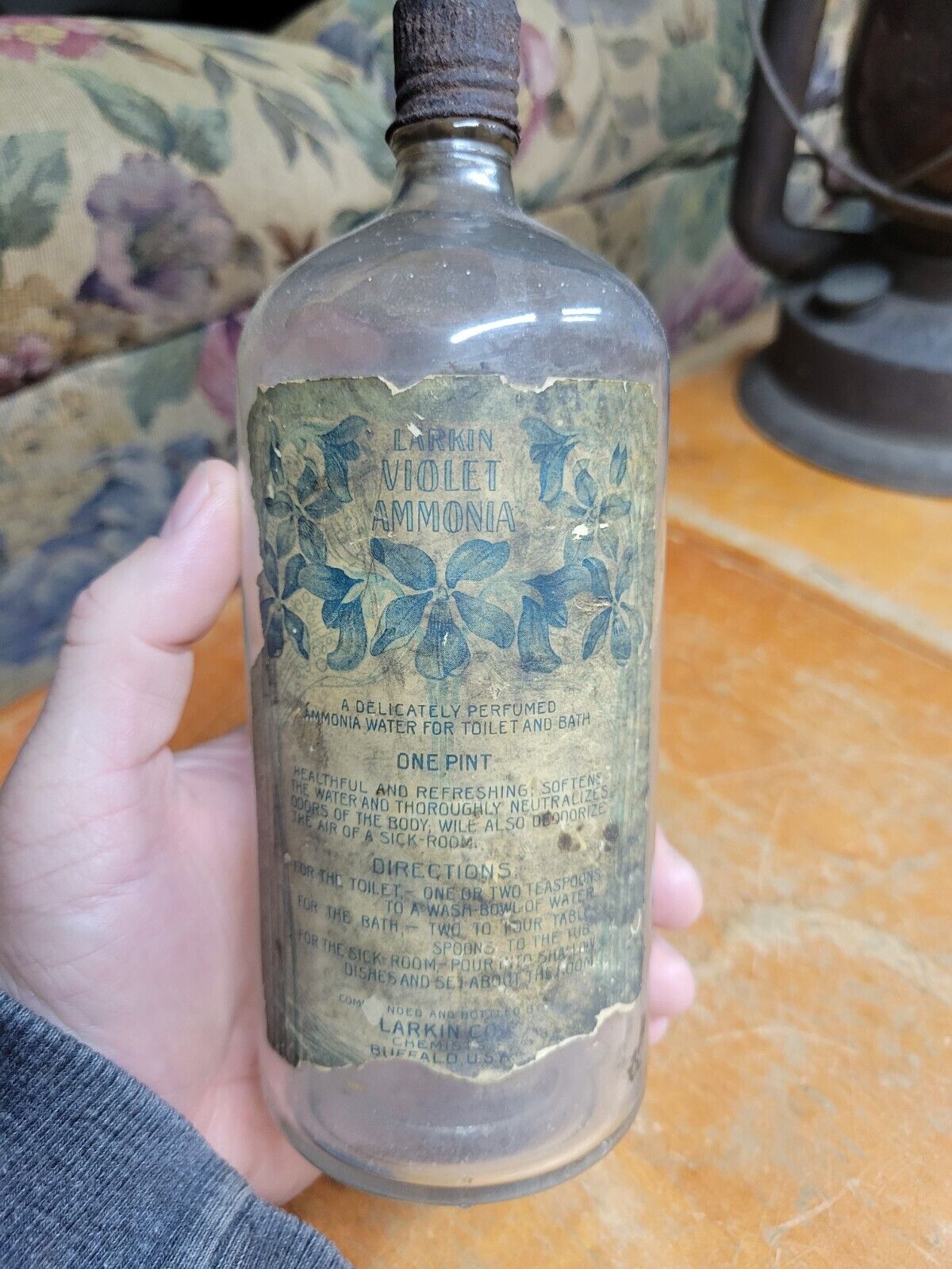 Vintage Larkin Co Chemists Ammonia Glass Bottle Buffalo New York
