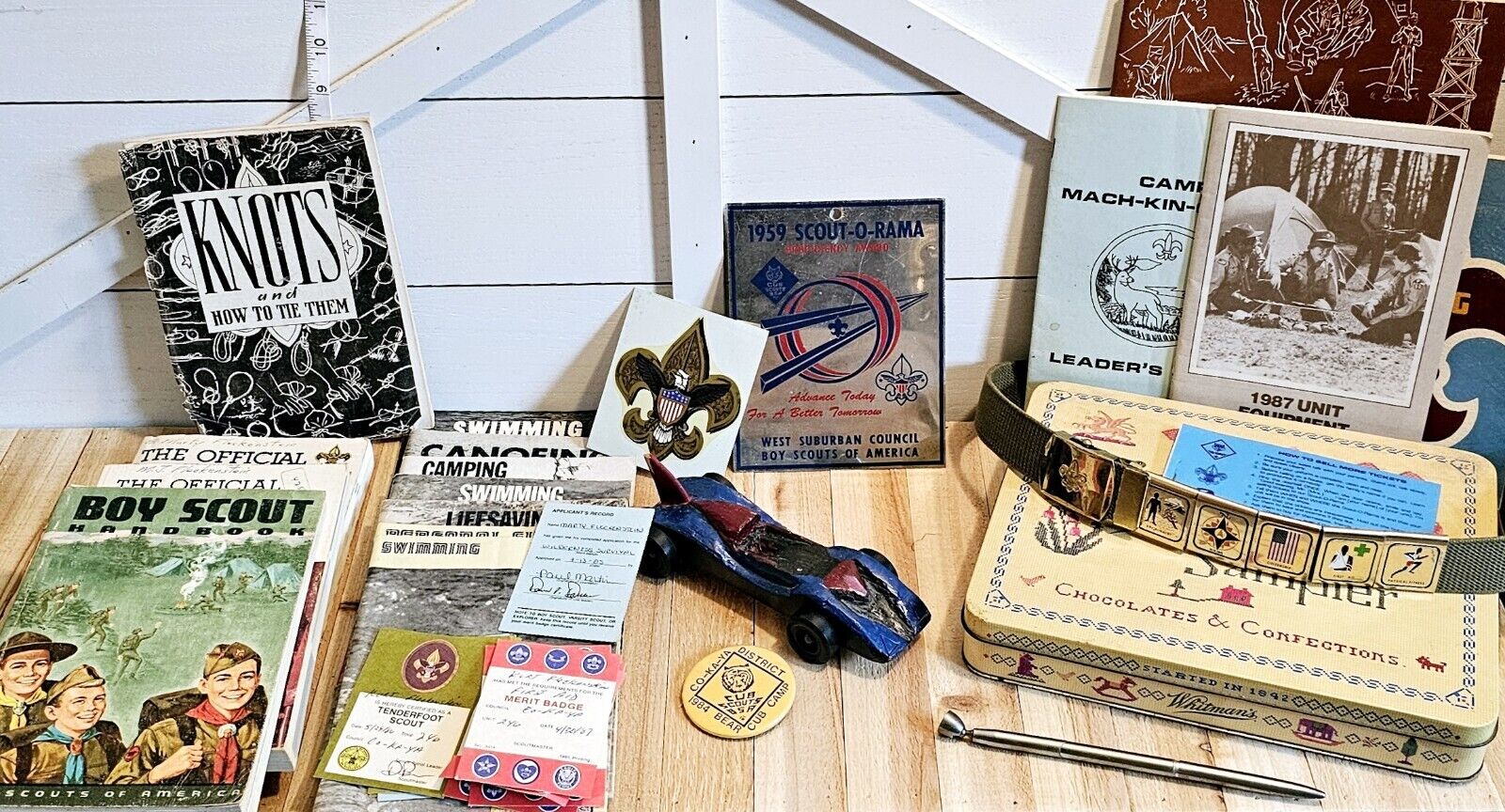 Vintage 50s - 80s Boy Scout Rare Lot - Boy Scout Belt, Books, Car, Pen And More