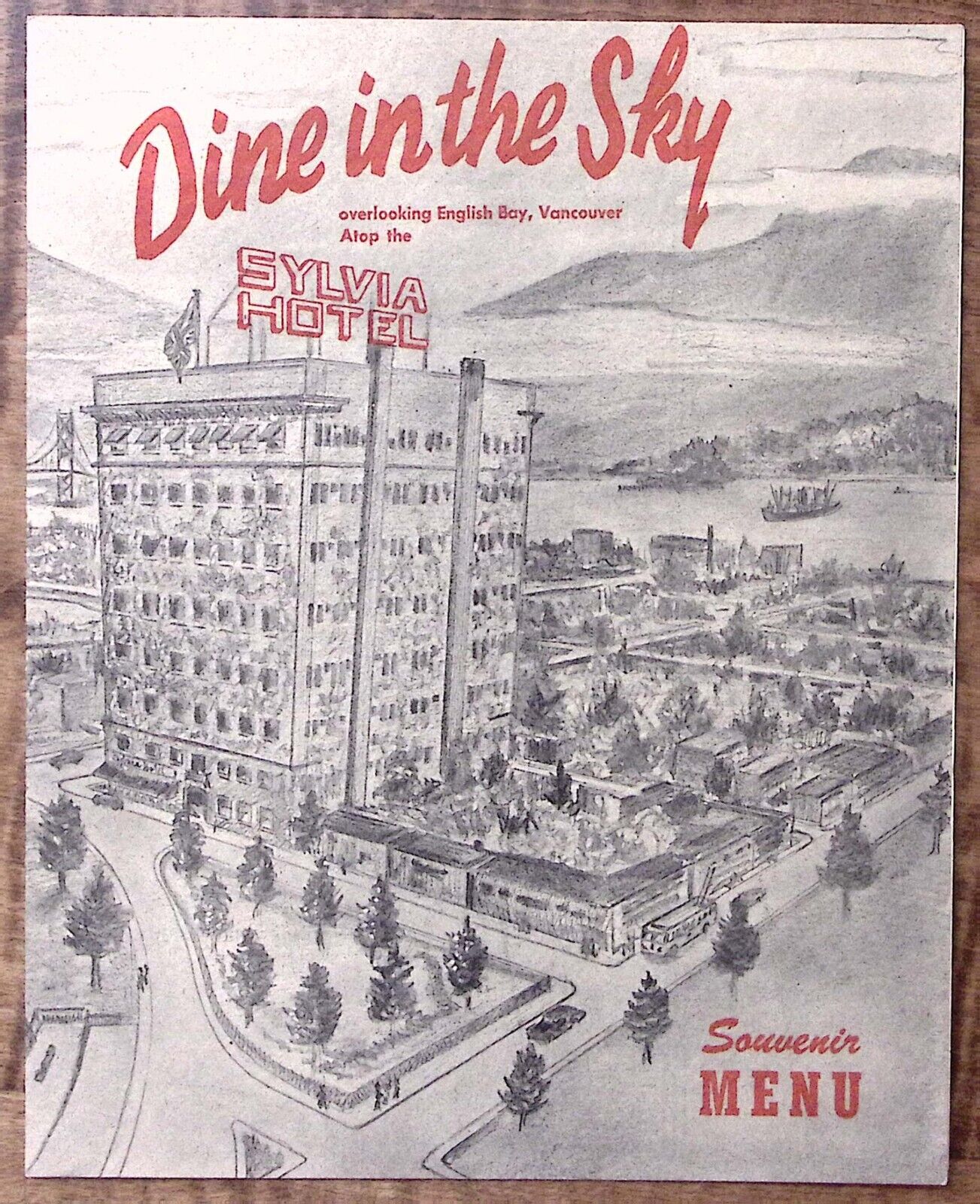 1940s SYLVIA HOTEL ENGLISH BAY VANCOUVER B.C SOUVENIR MENU DINE IN THE SKY Z3637