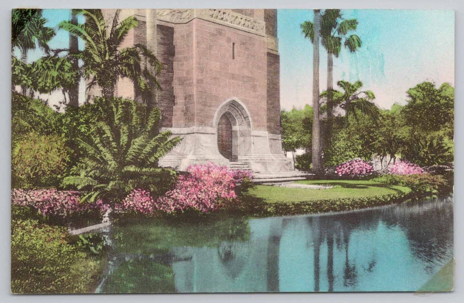 Postcard Lake Wales Florida Entrance to the Singing Tower Hand Colored