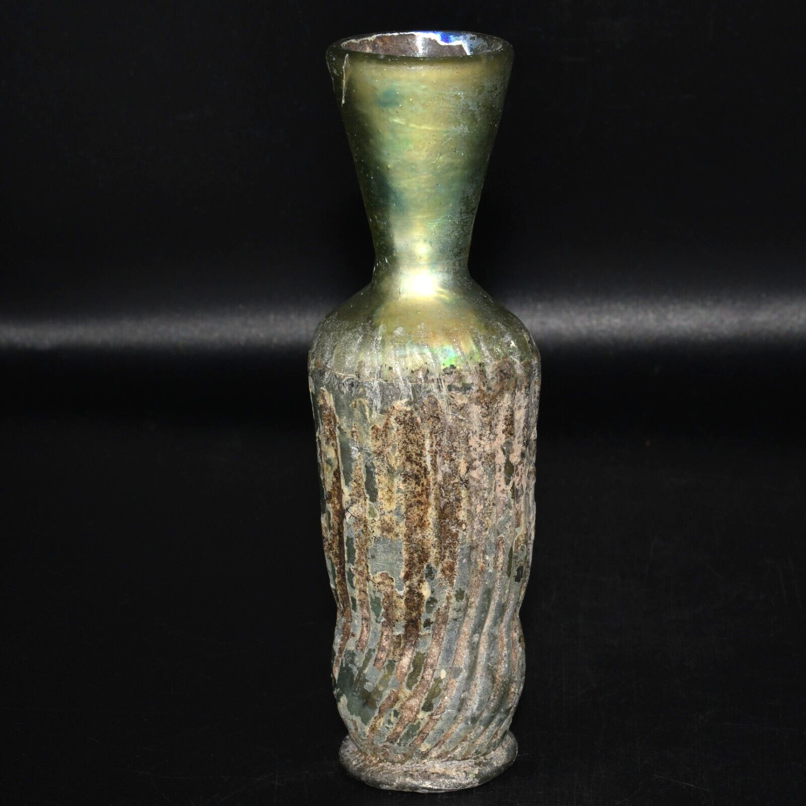 Large Authentic Ancient Roman Glass Bottle with Patina Ca. Early 1st Century AD
