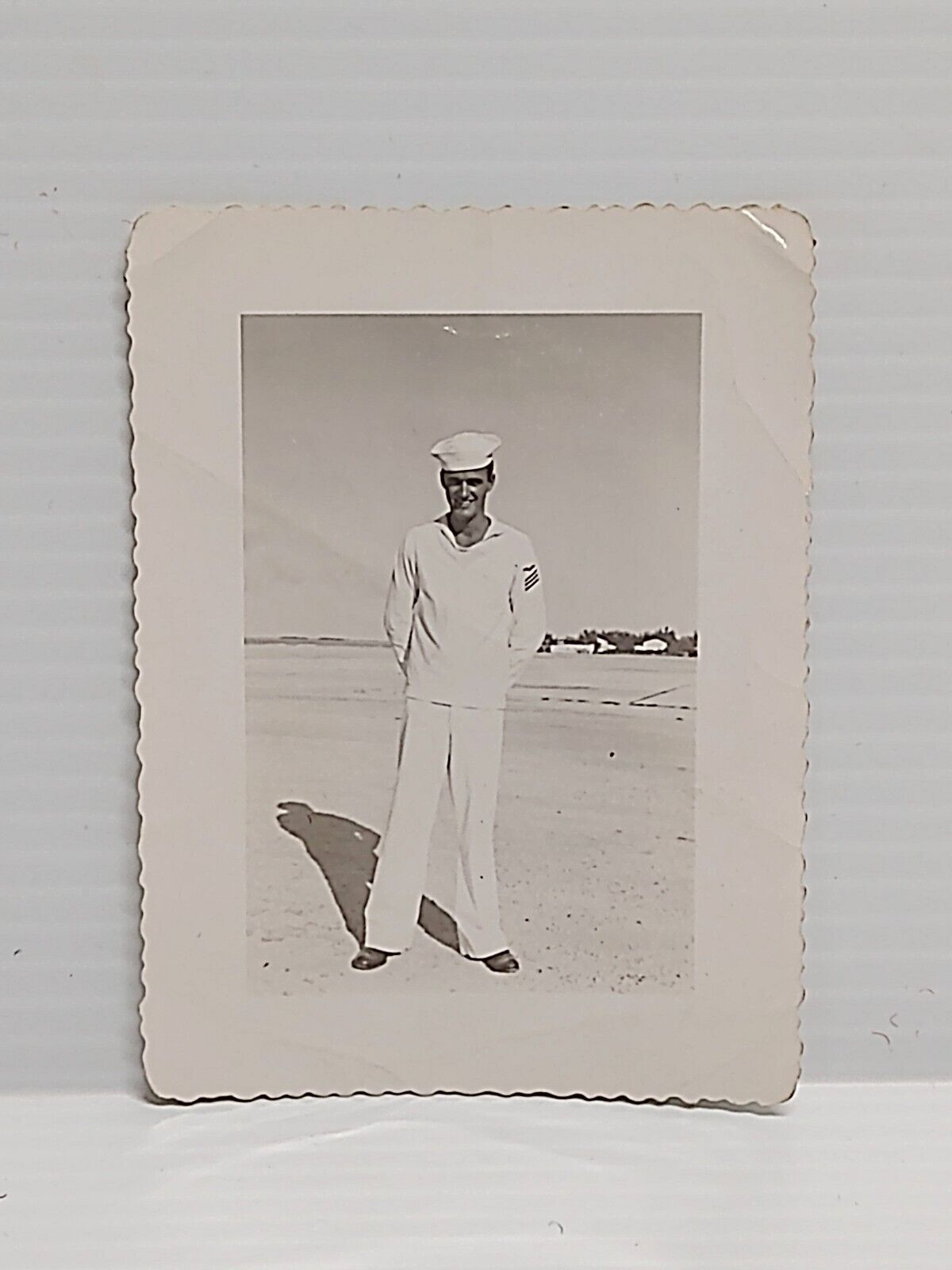 Original Vintage Photo Navy Sailor Man Male Tall & Handsome B&W