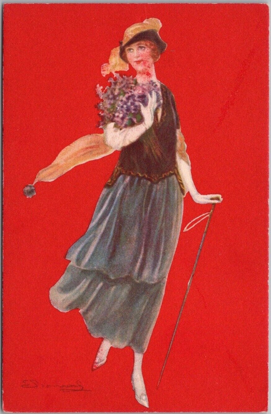 c1910s Italian PRETTY LADY Artist-Signed Postcard Art Deco Fashion Series 940-2
