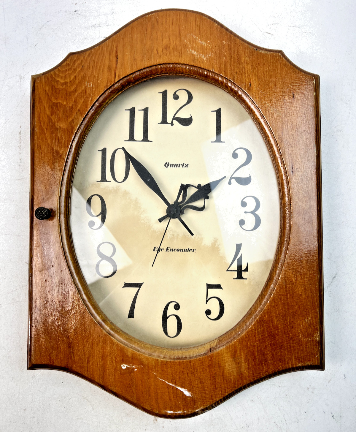 Vintage 1980 Wood Wall Hanging Quartz Eye Encounter Clock - Works