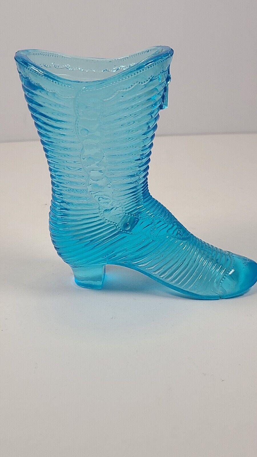 VINTAGE blue Glass Boot with Tassel,  West Virginia Glass Co.  EAG, 