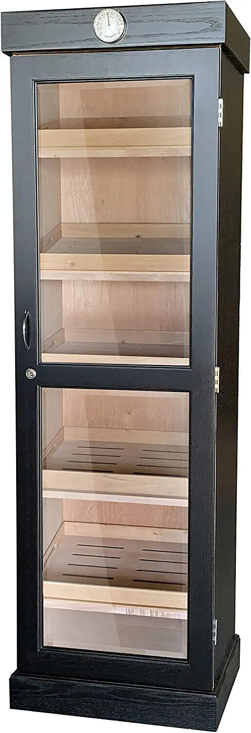 Premium Quality Tower Humidor Cabinet, Up to 3000 Cigars, Shelves, Black