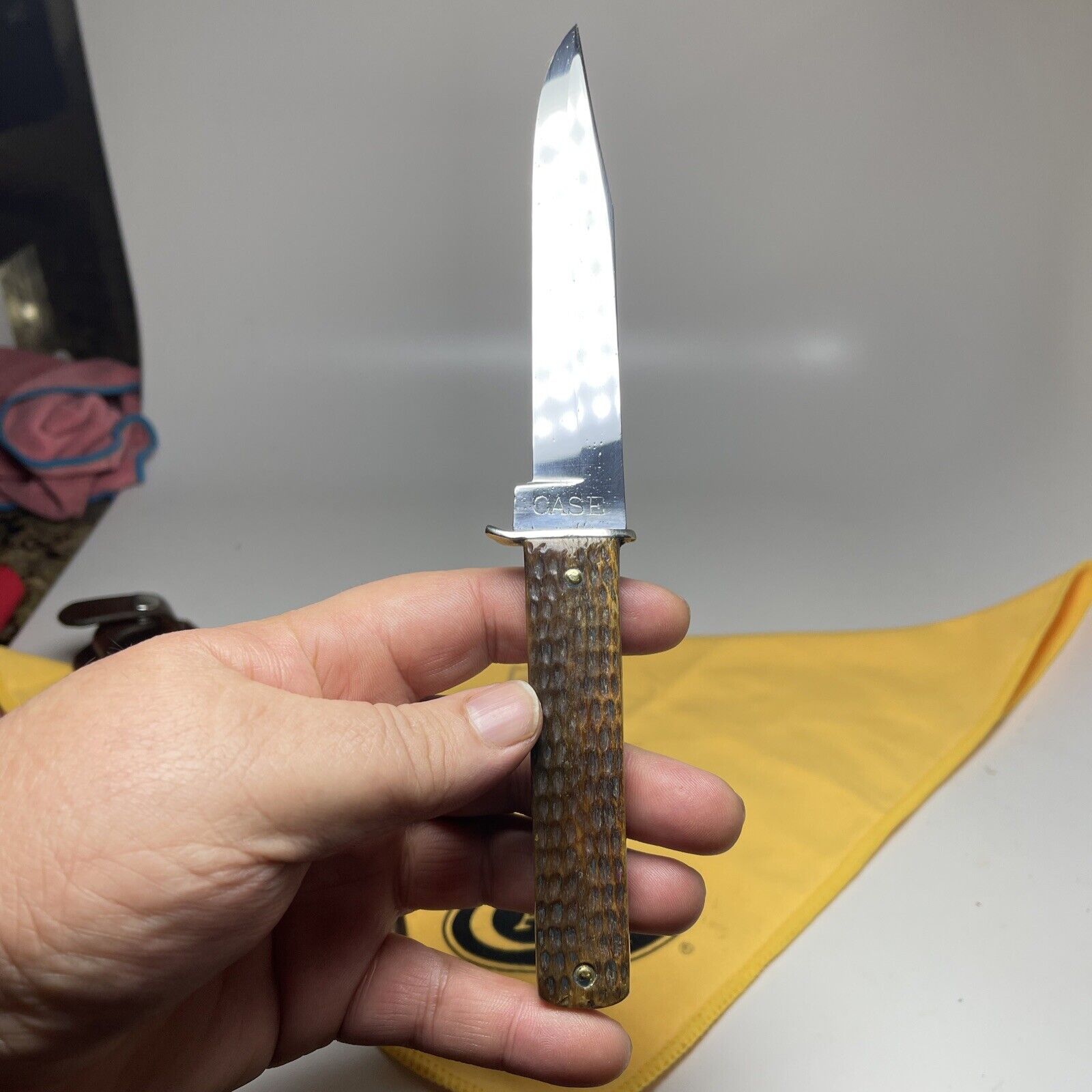 Case Tested 1940s Hunting Knife Fixed blade Super Nice Green Bone￼