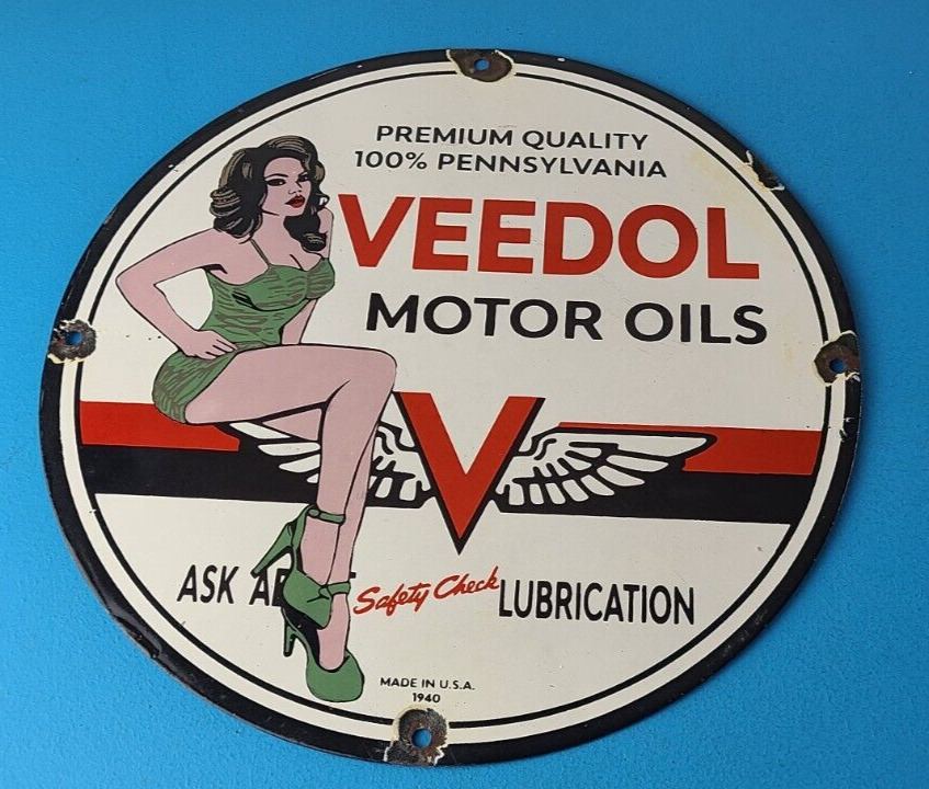 Vintage Veedol Motor Oils Sign - Porcelain Gas Oil Pump Plate Service Sign