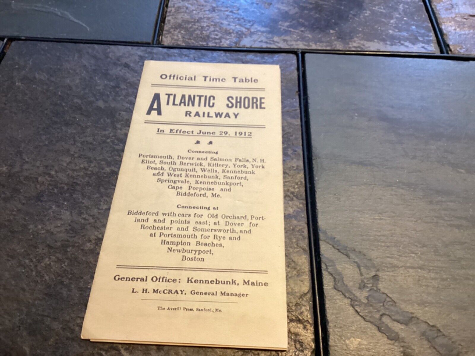 June 29, 1912 Atlantic Shore Railway Official Time Table