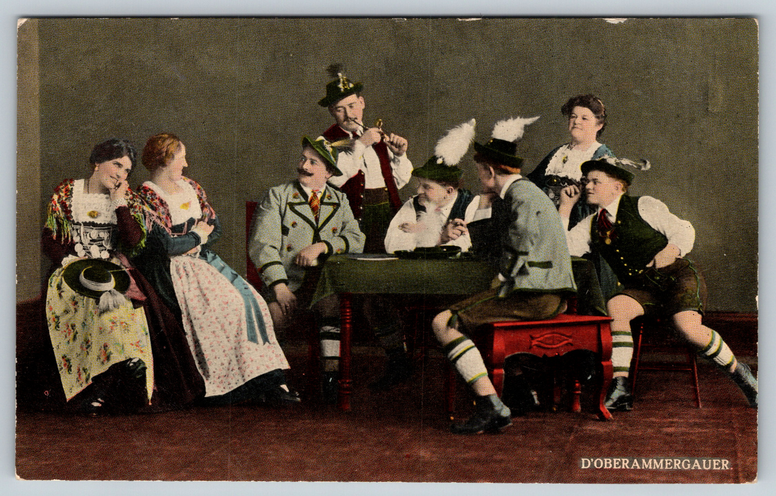 c1910s THE OBERAMERGAUER Germany Traditional Outfits Flirting Antique Postcard