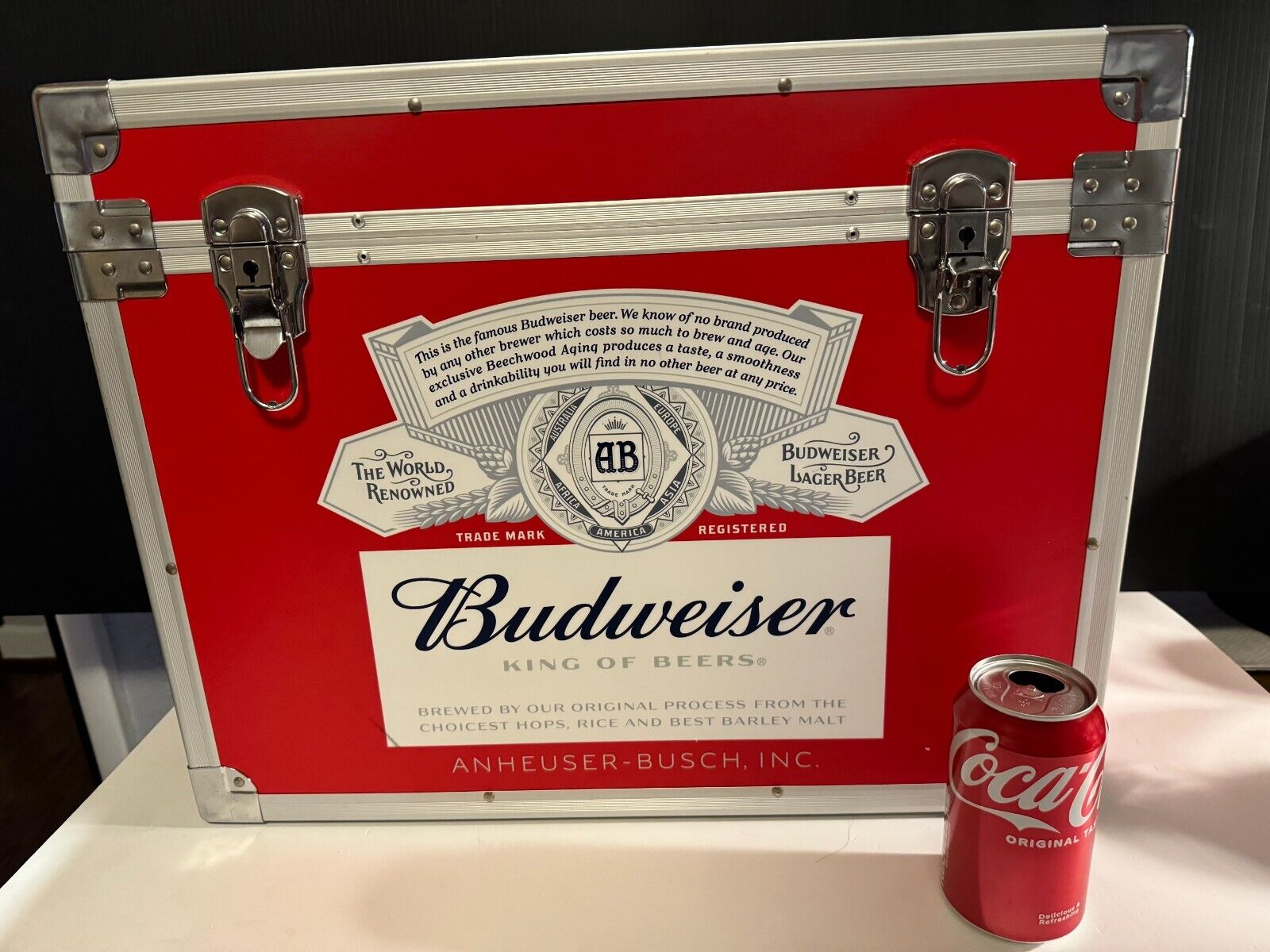 RARE Aluminum Budweiser Beer Wheeled Promotional Cooler w/ Radio Tailgater