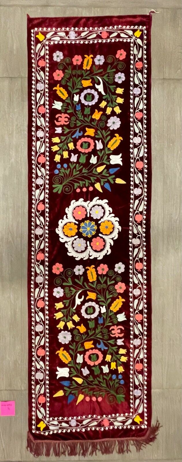  Suzani Wall/Furniture Decor. Vintage Uzbek Handmade Embroidery 90x26in.