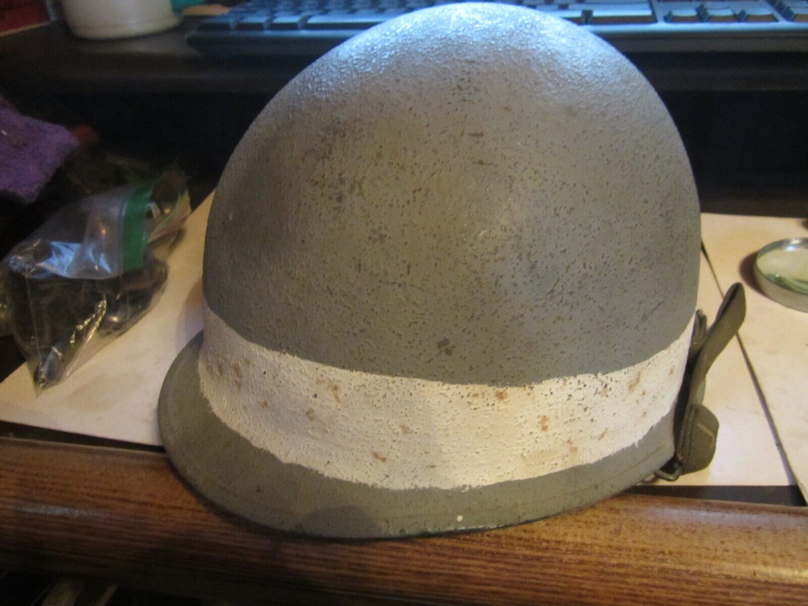 Original WWII M-1  SCHLUETER Front Seam SWIVEL Bail Helmet FIRESTONE liner G 9