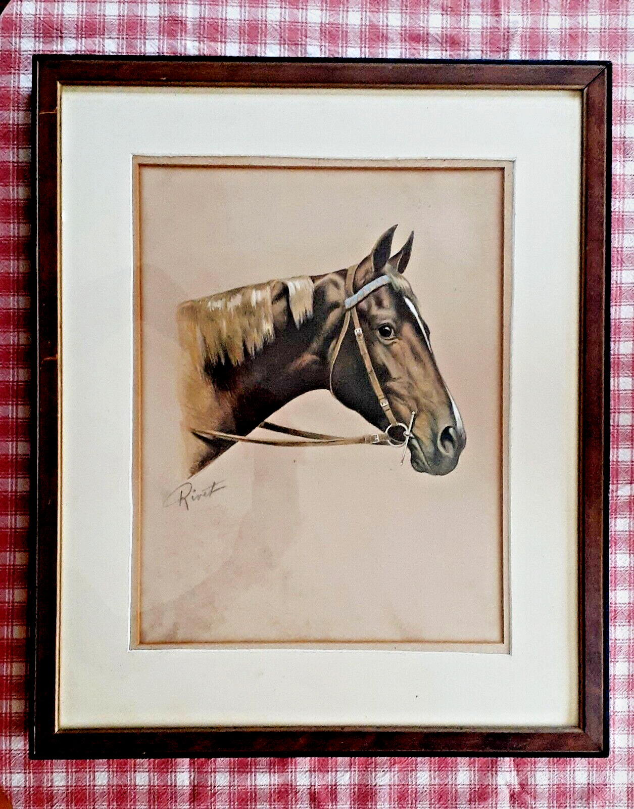 Antique Original JEAN-MARIE RIVET Antique Color Litho, Signed Horse portrait