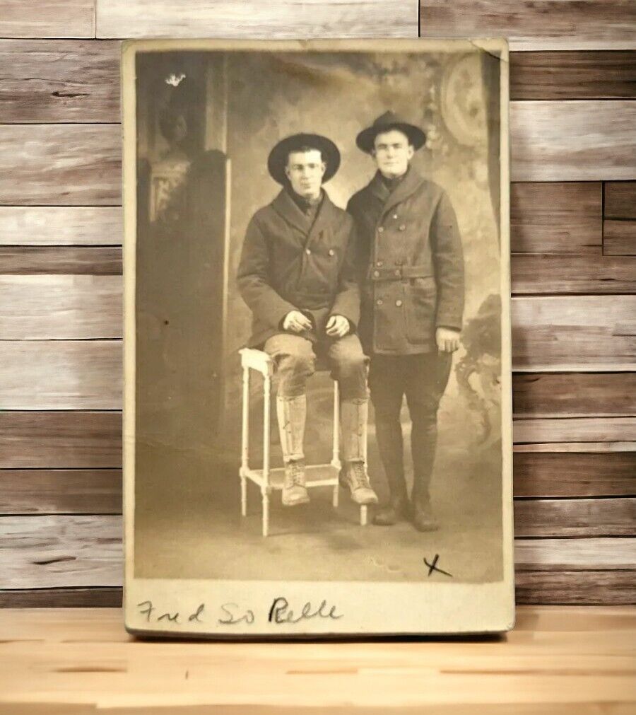 WWI Era Soldiers in Uniform Postcard Military Photo Studio RPPC Personalized