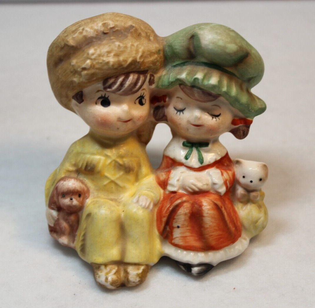 Vtg Old Numbered Figurine Ceramic Frontier Children with Puppy and Kitten 3\
