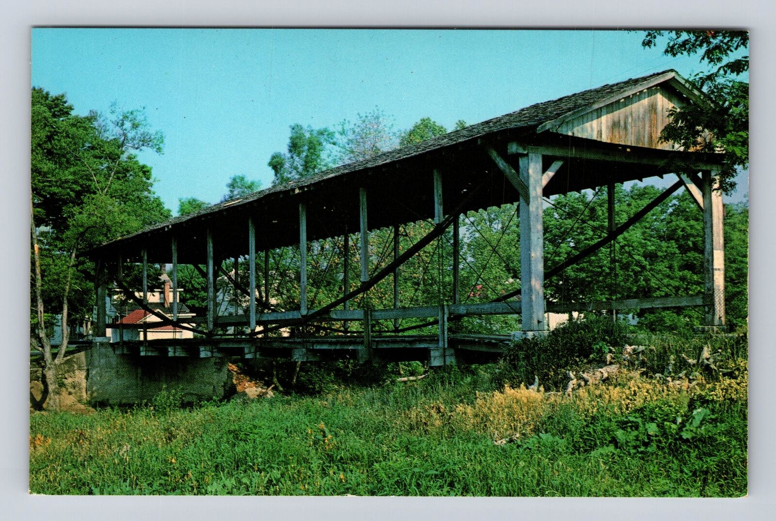 Germantown OH-Ohio Suspension Covered Bridge, Little Twin Creek Vintage Postcard