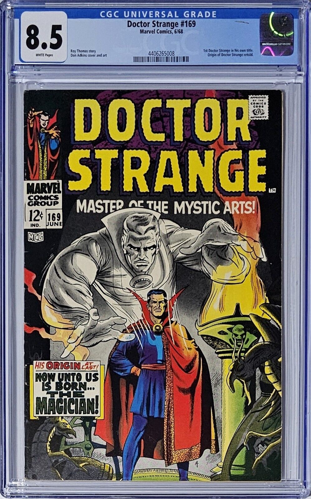 Doctor Strange #169 CGC 8.5 Marvel 1968 White Page 1st Solo Title Origin Retold 