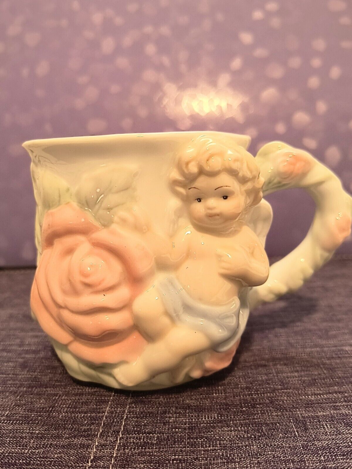 Vintage 1998 Avon Cabbage Rose Cherub Angel 10oz Tea Or Coffee Mug