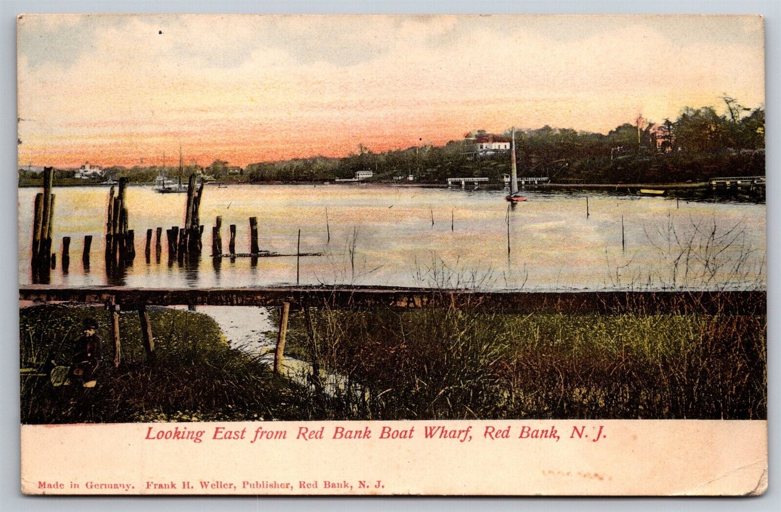Red Bank Boat Wharf Looking East Red Bank NJ C1908 DB Postcard M7