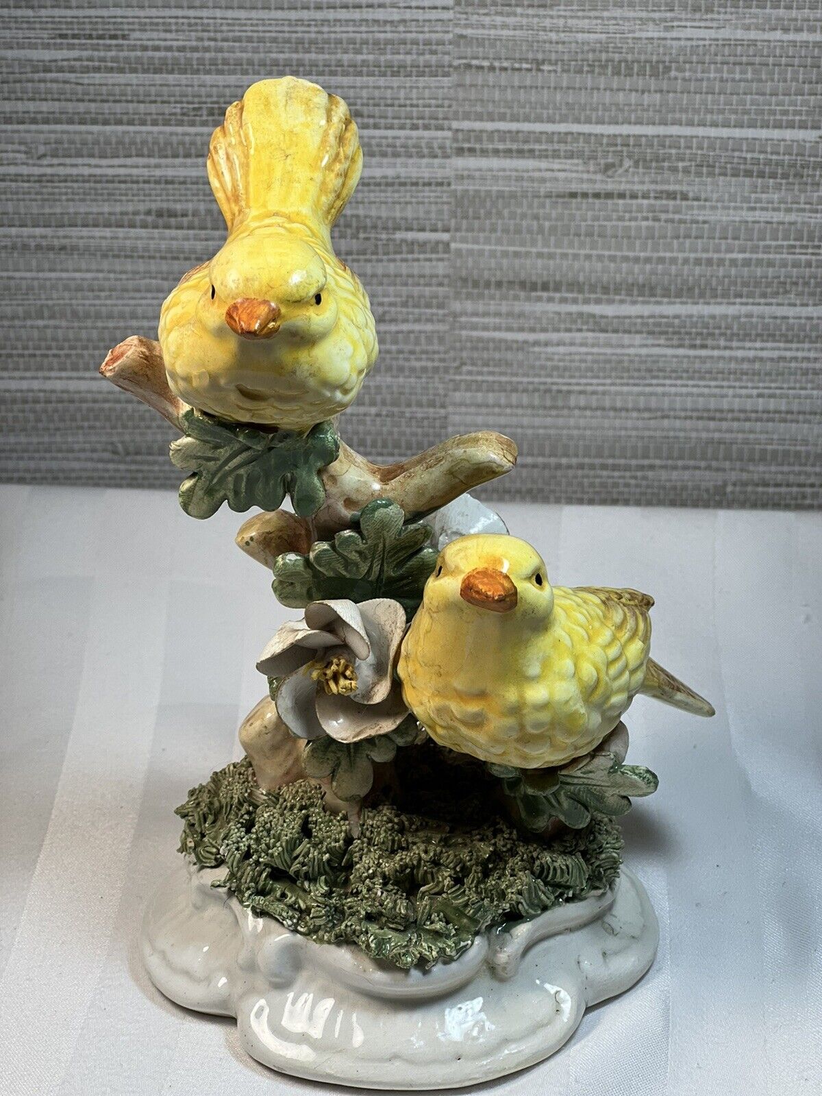 Vintage Yellow Canary Birds Sculpture Figurine, Ceramic, Italy Marked GL/7
