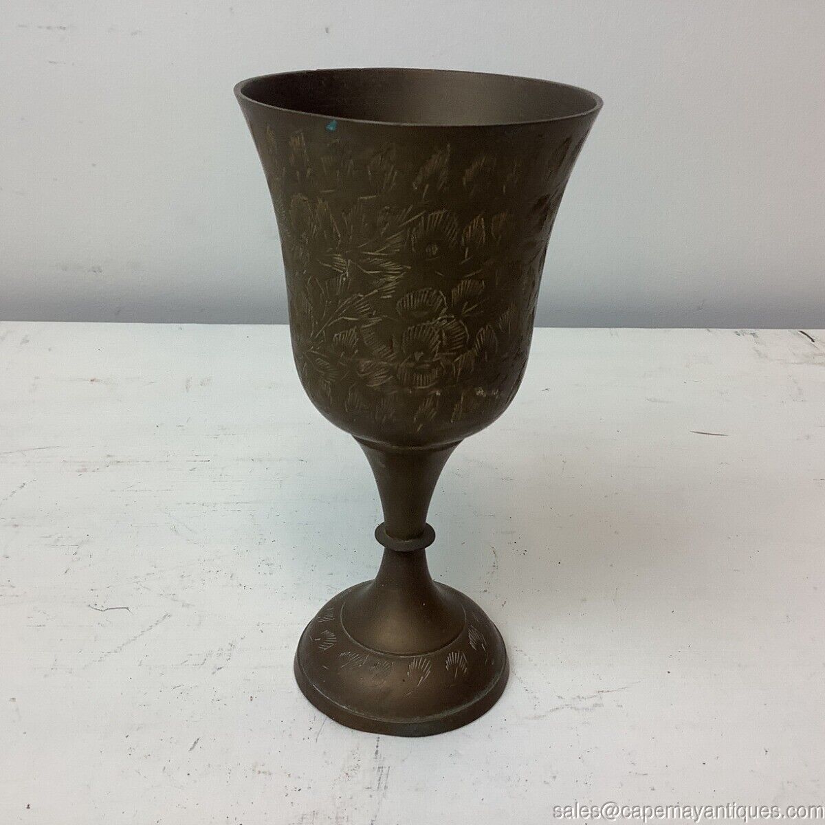 Antique Etched Brass Chalice Goblet India