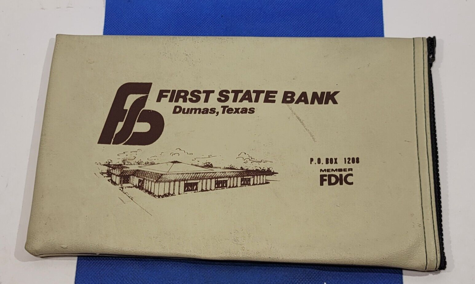 Vintage Night Drop Money Bag First State Bank Dumas Texas side Open