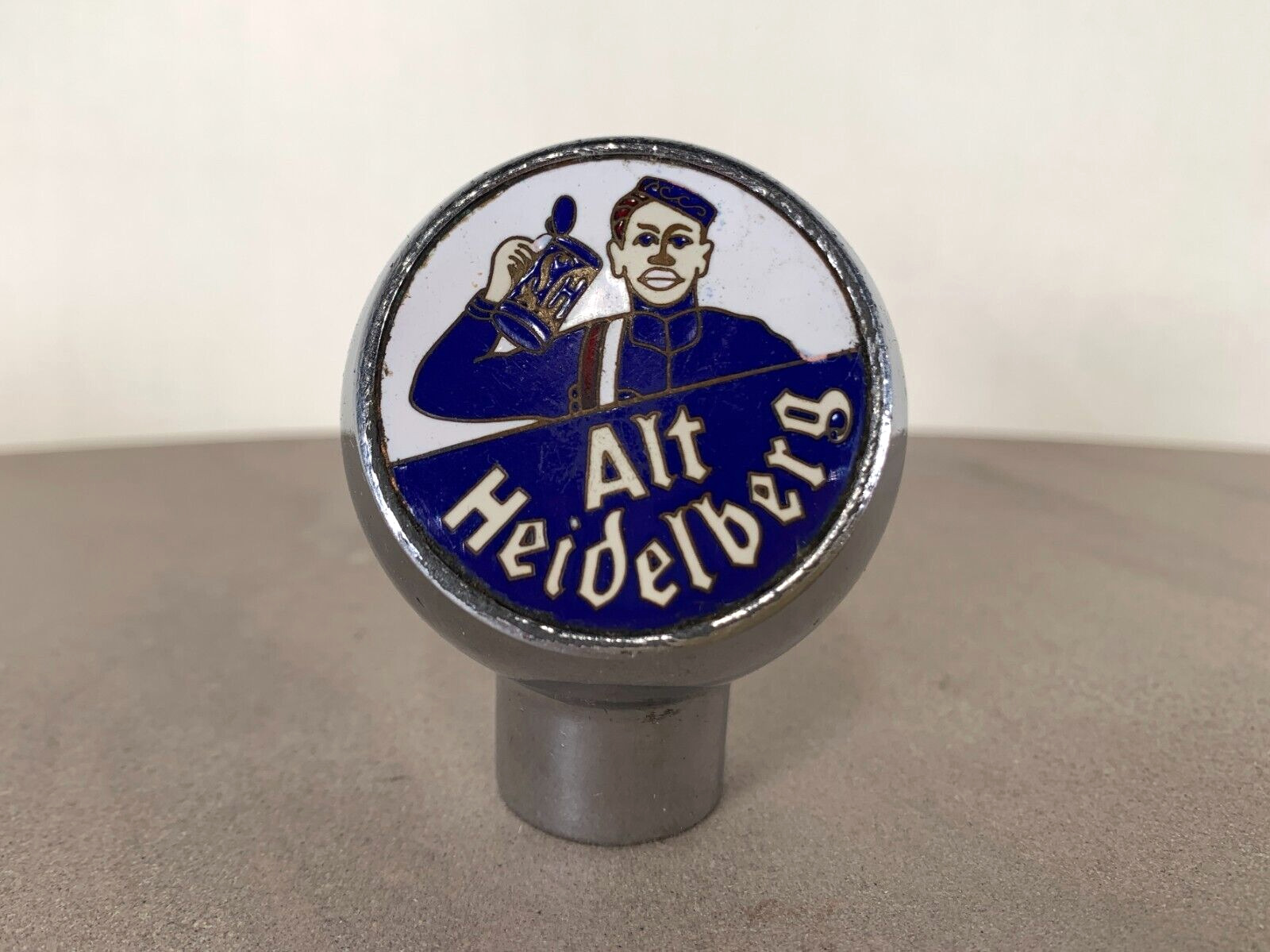 Antique Alt Heidelberg Beer Tap Handle, Chrome/ Porcelain Ball  30s - 40s