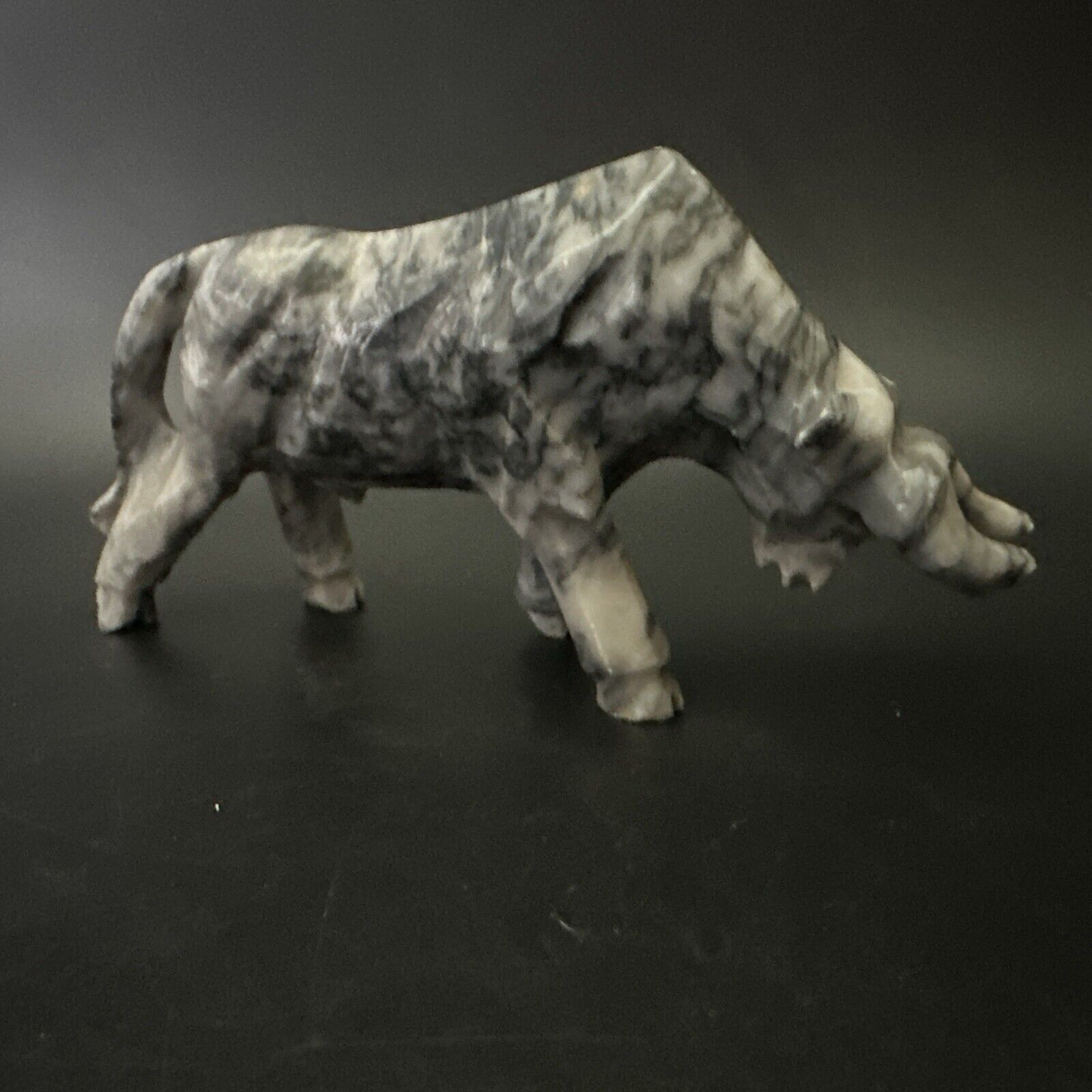 Vintage Charging Bull Marble Sculpture Hand Carved Mexico Figurine
