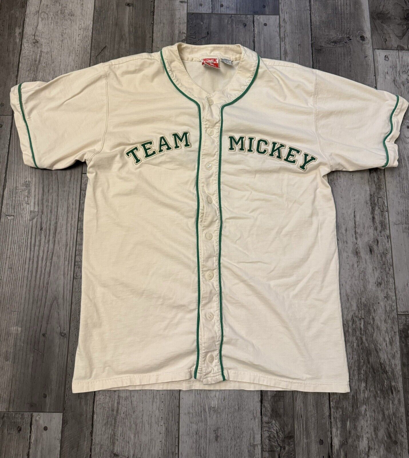 VTG 90s Disney Team Mickey Embroidered Baseball Jersey T-shirt Size S/M Vintage