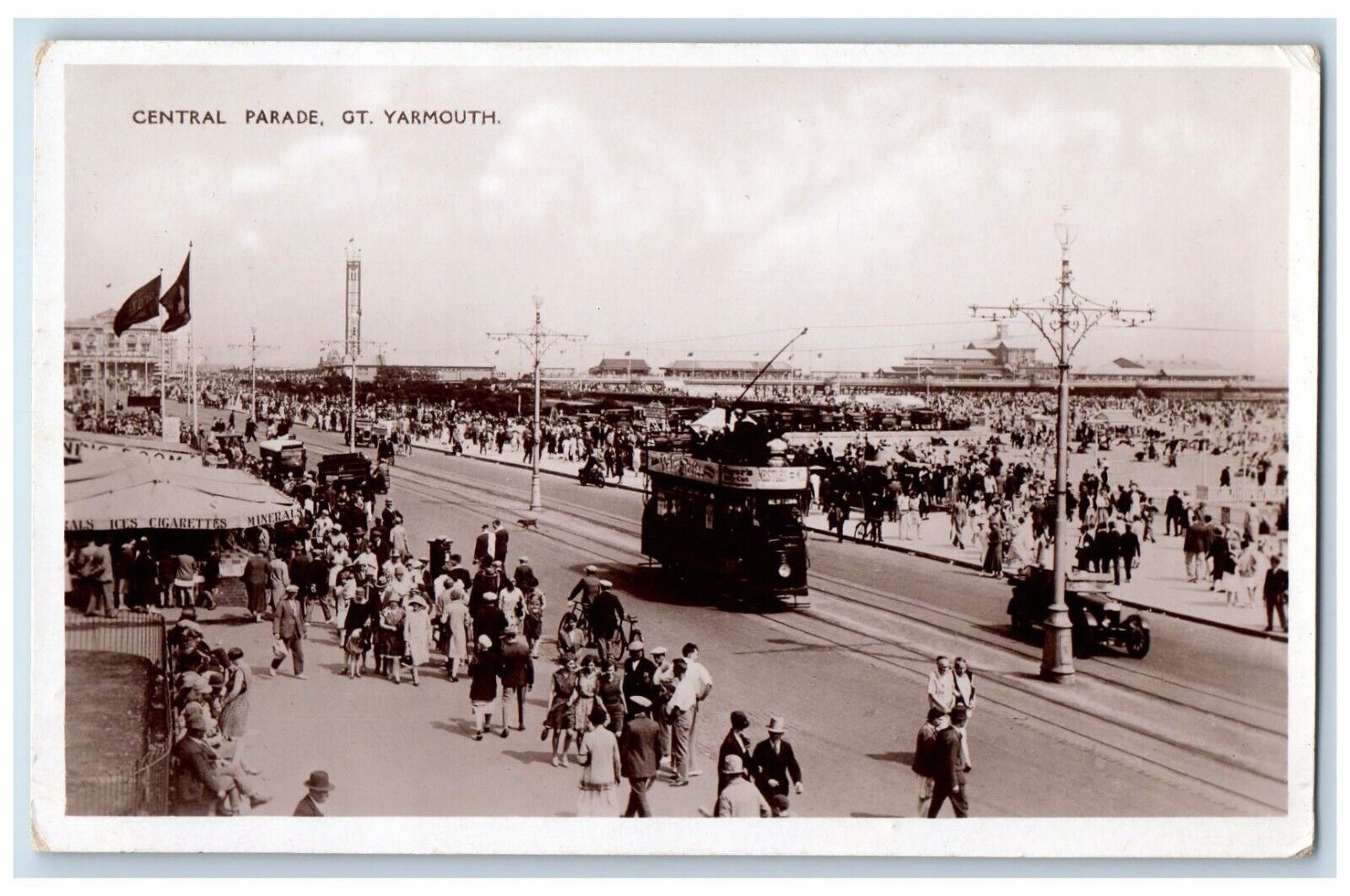 c1910's Central Parade Trolley Car Great Yarmouth England RPPC Photo Postcard