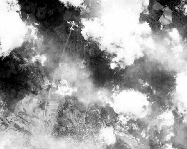 B-17 Flying Fortress Bomber going down over Germany WWII WW2 8x10 Photo 84b