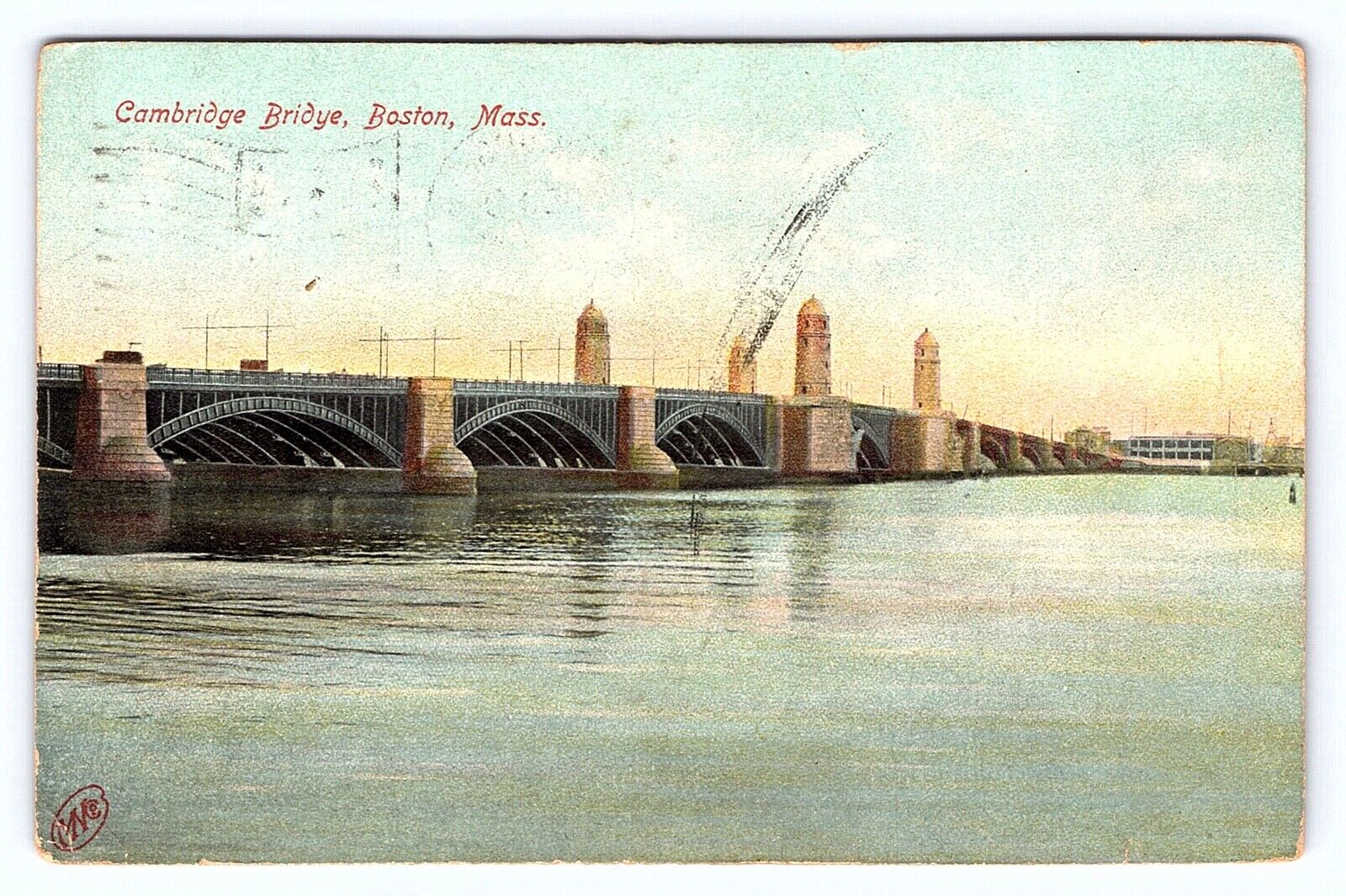 Vintage Postcard Massachusetts, Cambridge Bridge , Boston  MA. c1908 Antique