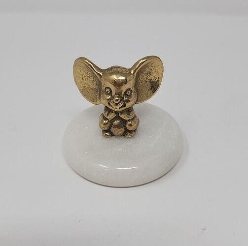 Vintage Brass Mouse Paperweight Marble Base 2” 