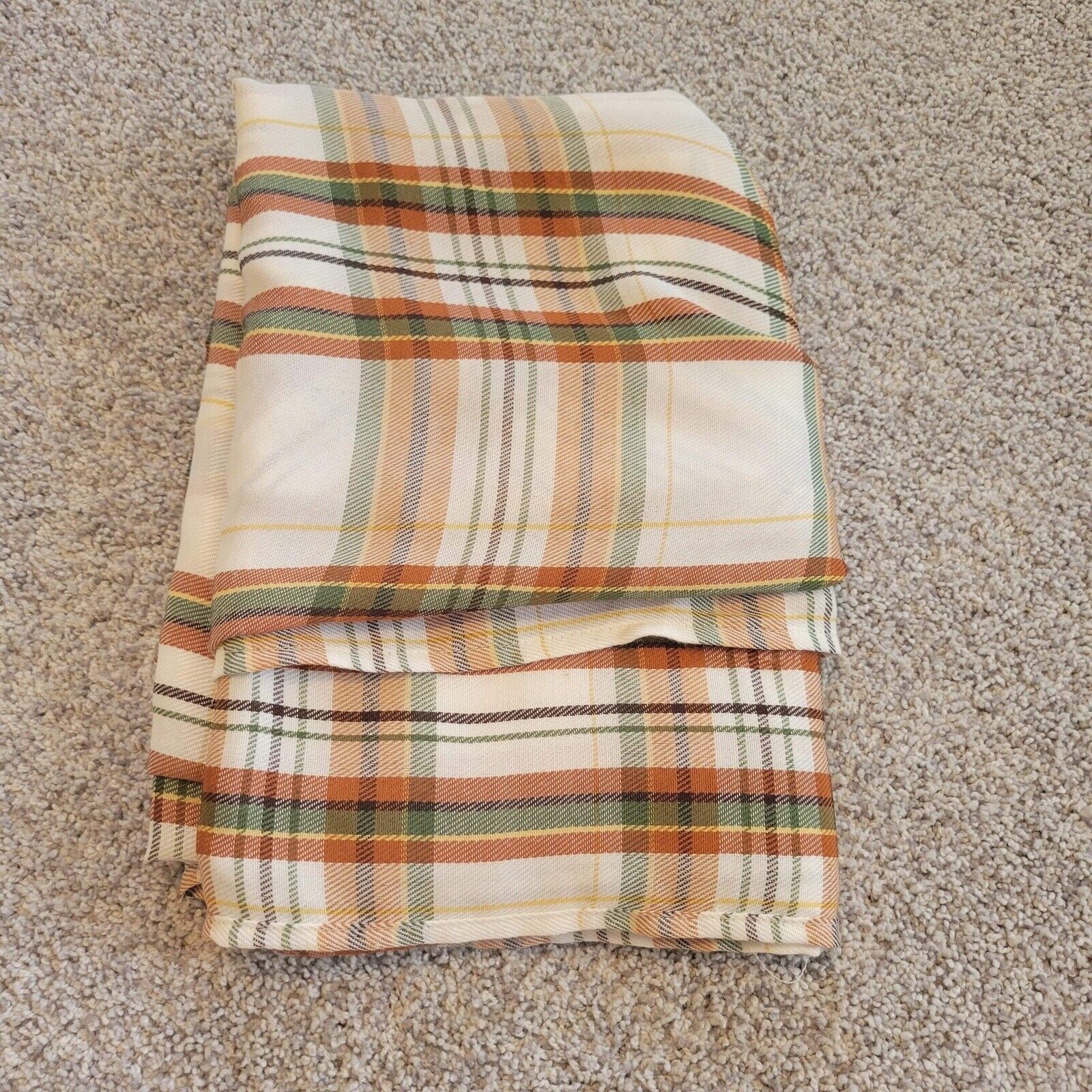 Plaid Tablecloth, Fall Colors: Orange, Green, Brown - 60in x 84in, Machine Wash