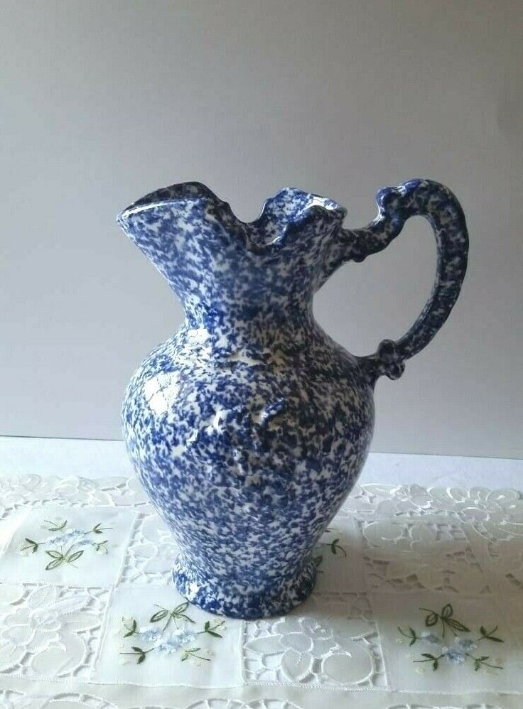 Vintage Doranne of California Water Pitcher Made in USA White / Blue